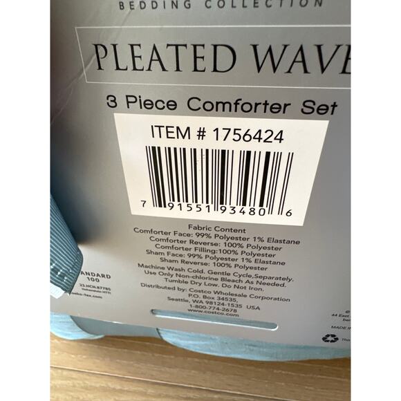 Berkshire Life Pleated Wave 3-piece Comforter Set, King, Blue - Picture 5 of 5